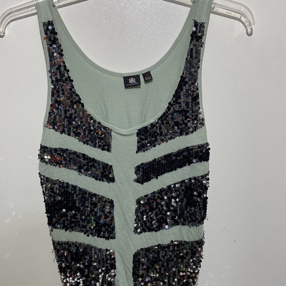 Rock‎ & Republic Women's Green Silver Sequined Scoop Neck Tank Top Size Medium